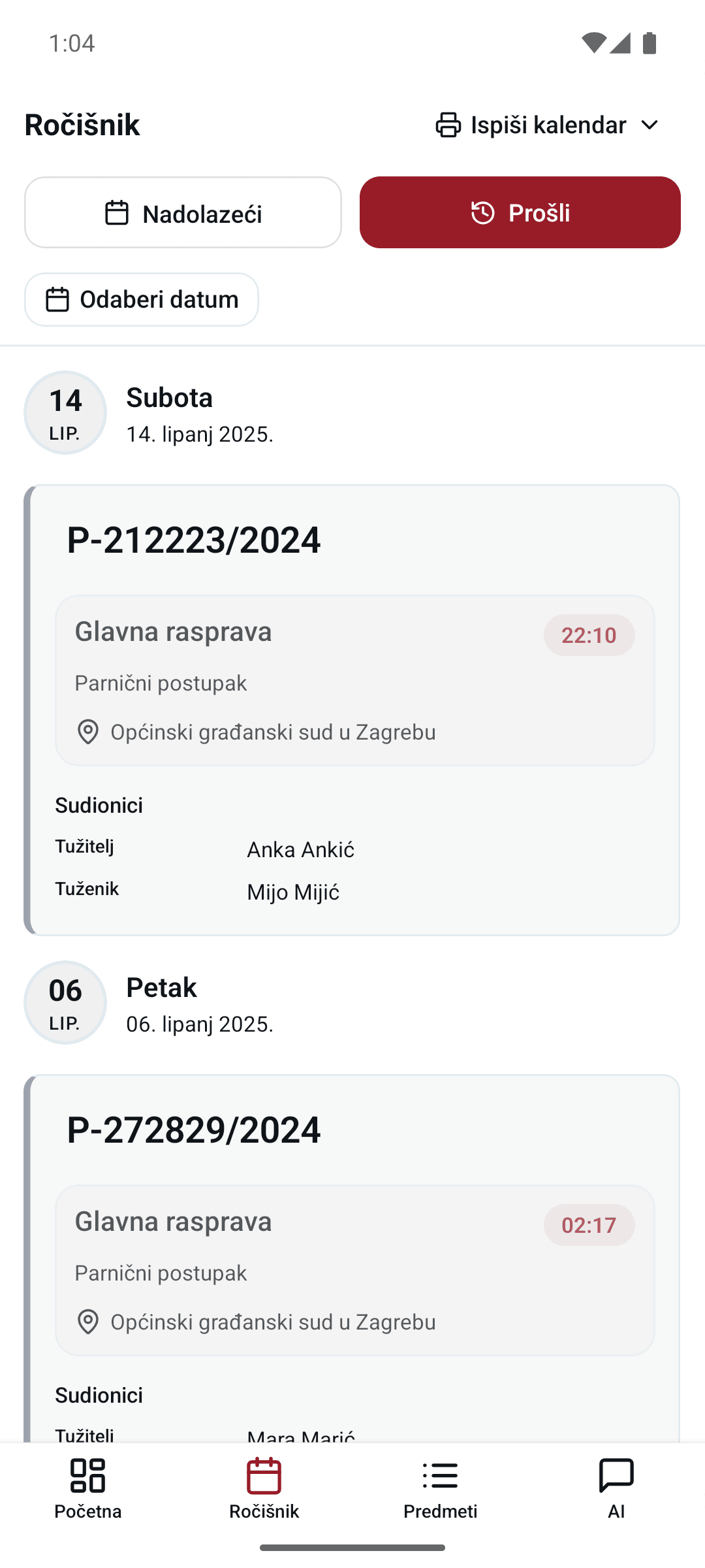 Kalendar - filtar prošlih događaja
