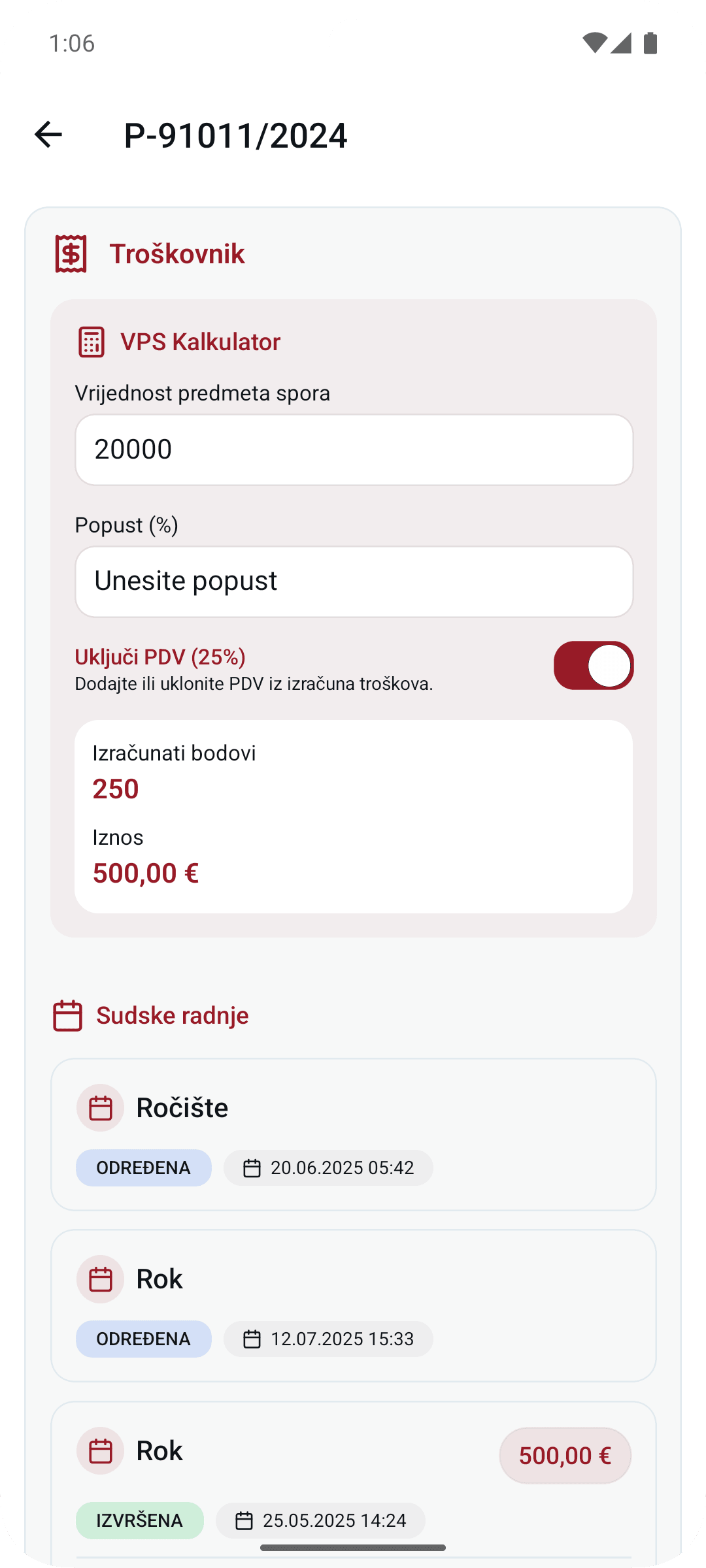 Praćenje troškova predmeta